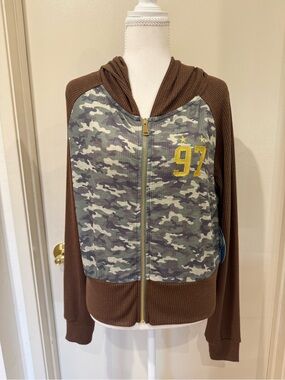 Blue Riot Women’s Army Camouflage Zip Hoodie - Brown & Green NWTS